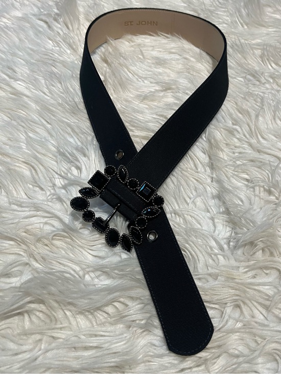 St. John Rhinestone Square Buckle Grosgrain Ribbon Black Belt main image 13
